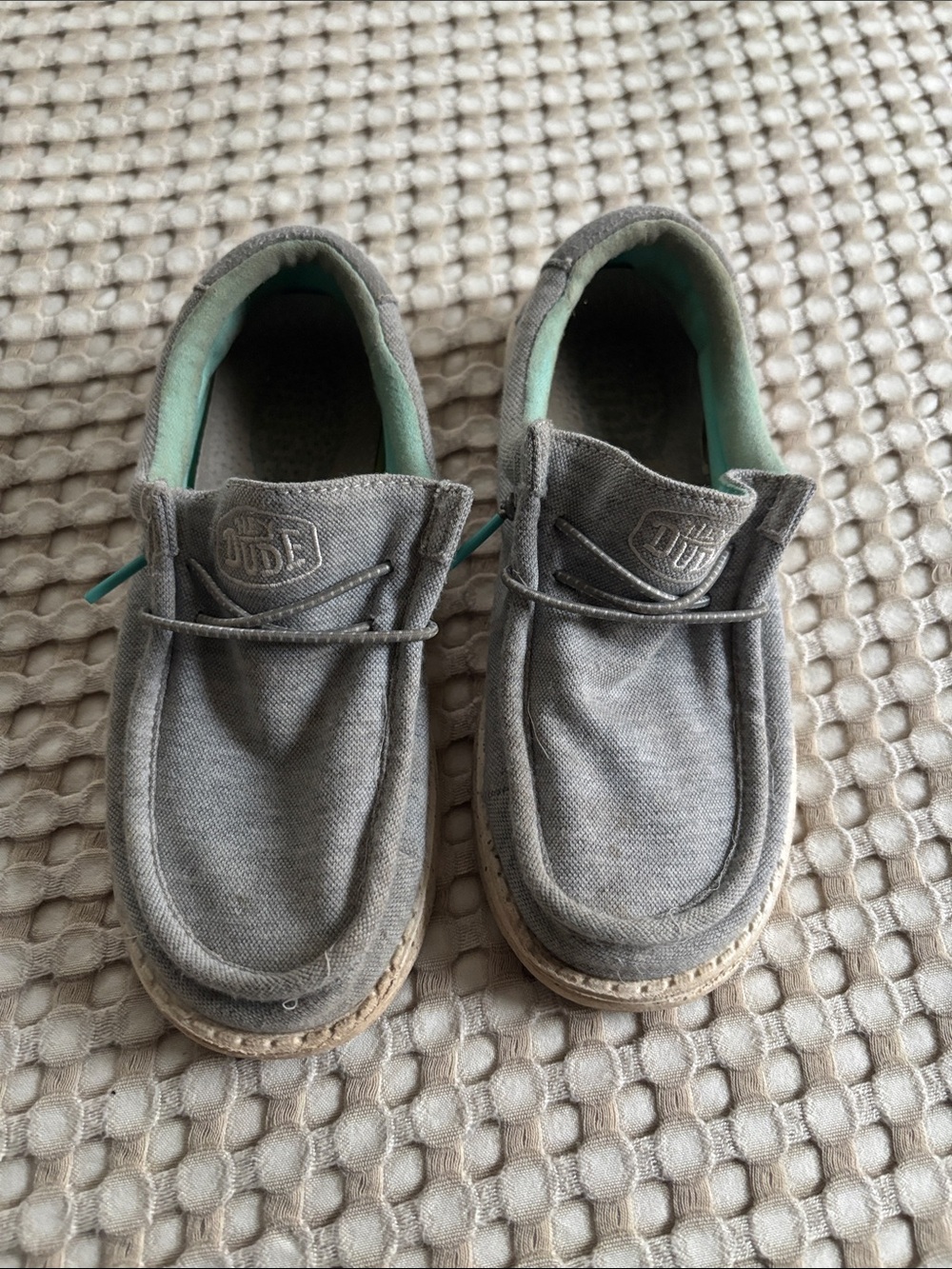 Hey Dude Kids Moccasins in Gray with Mint Lining